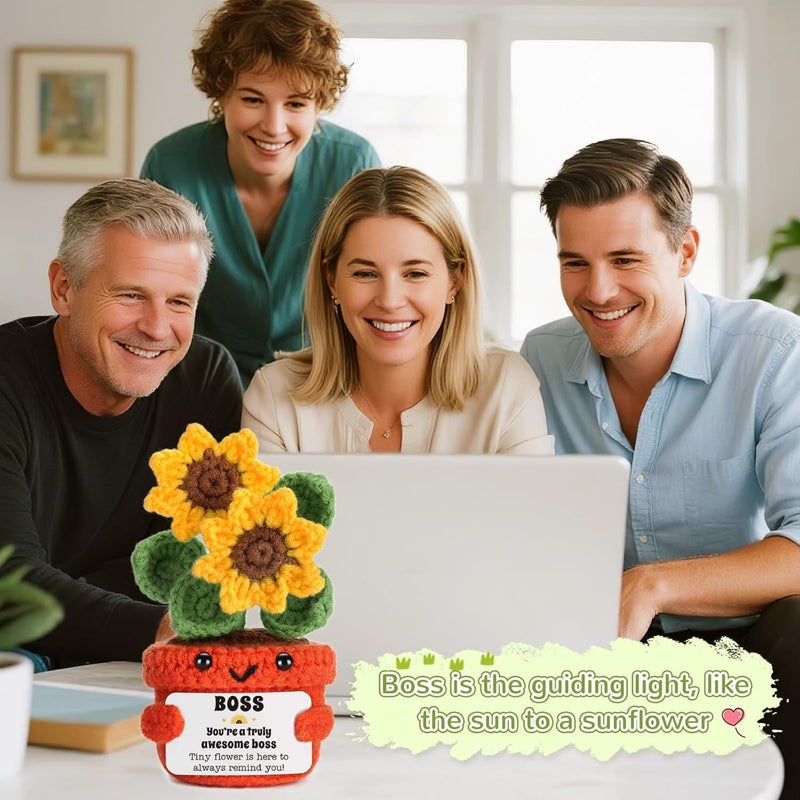 LuoHere Boss Lady Gifts for Women Men Bosses Day Appreciation Gifts Best Boss Leader Principal Mentor Leadership Manager Coworker Promotion White Elephant Christmas Funny Office Gift Cute Crochet Sunflower - Image 5
